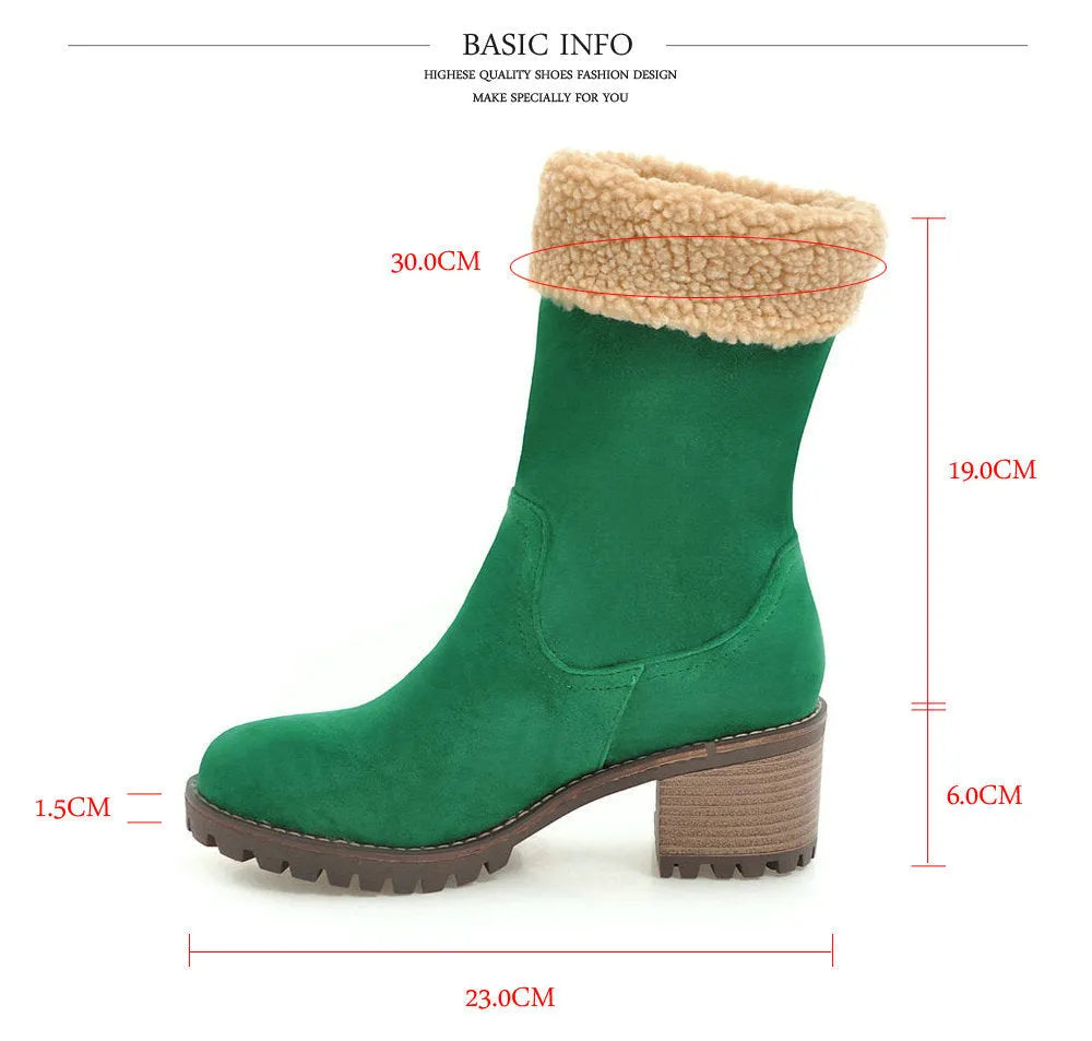 Snow boots with plush lining and rubber insole in black, grey, green, or orange colours