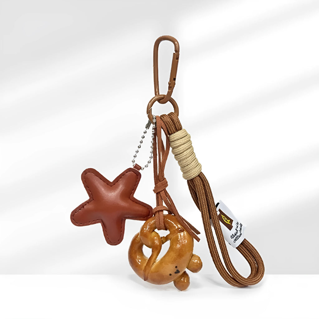 Brown five-pointed star handmade soda bread style handbag pendant with carrying strap