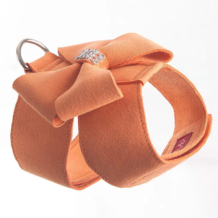 Colourful puppy chest strap harness with bowknot design in microfiber material