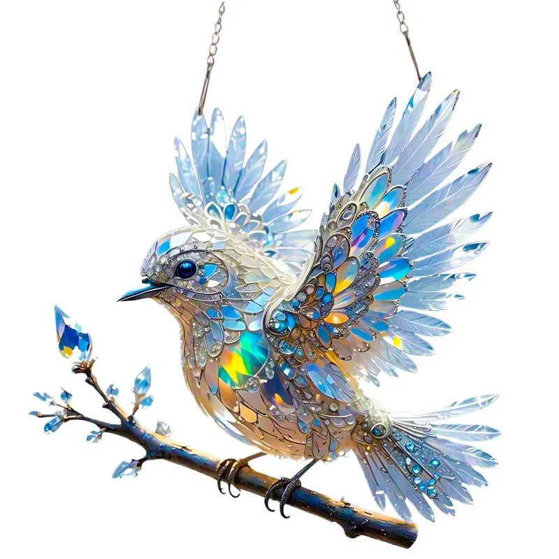 Cartoon style acrylic bird pendant ornament with UV printing for holiday decoration in 15cm and 20cm sizes
