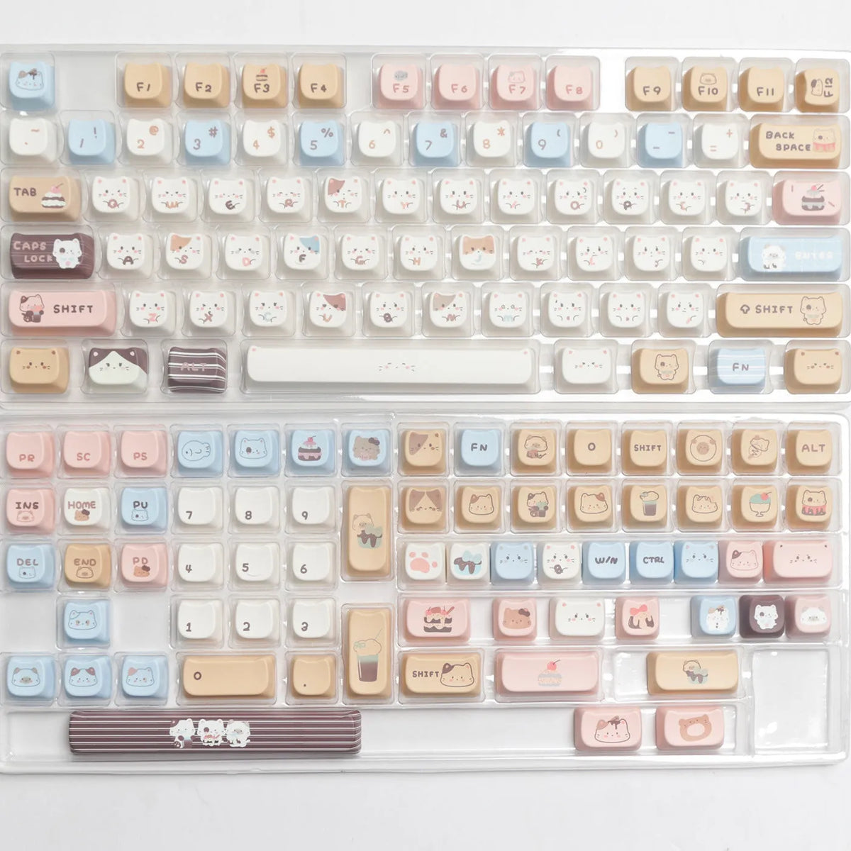Sea Salt Cat themed PBT key cap set with March past and 7u space bar supplement options for mechanical keyboards