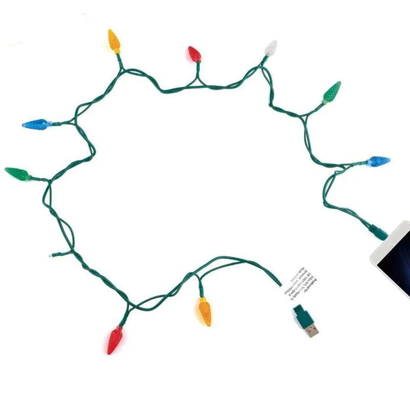 Green Christmas LED USB charging cable with 10 flashing lights for device charging and room decoration