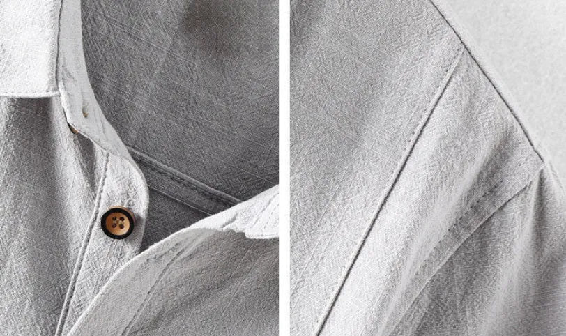 Men's loose fit cotton linen shirt in beige, light grey, navy blue, or sky blue colour options