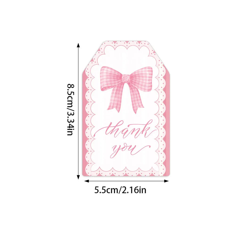 Sixty paper birthday gift tags with bowknot designs and natural hemp rope ties in three decorative styles.