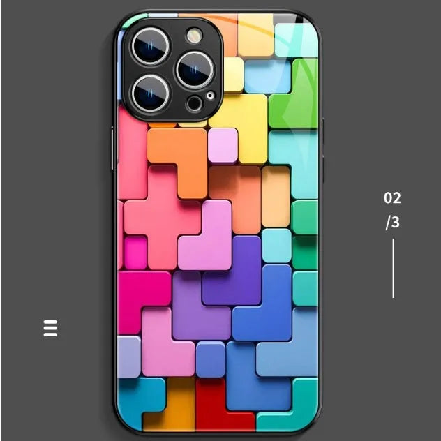 Silicone mobile phone back cover case with cartoon geometric building blocks design for iPhone