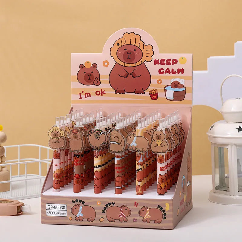 Cartoon bear design gel pen stationery set with 48 carbon black ink pens in plastic box