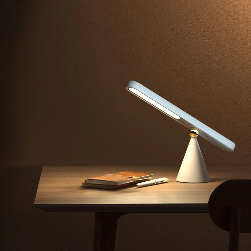 Geometric USB desk lamp with magnetic suction wall mount in white colour
