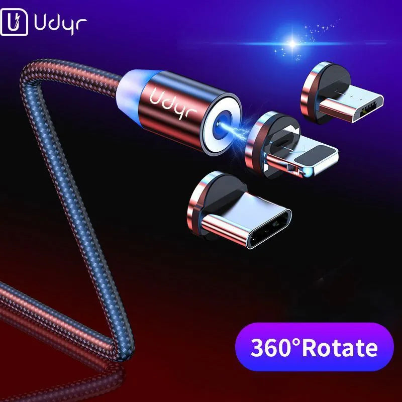 Magnetic data cable with interchangeable black red and silver heads for TYPE-C 8PIN and Micro USB devices
