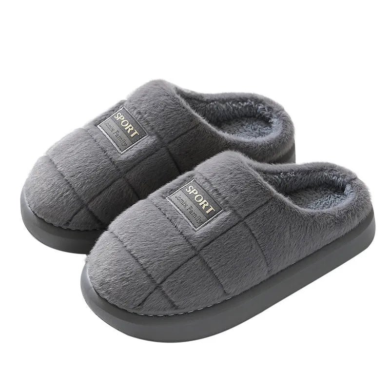 Men's plaid pattern winter slippers with rabbit hair upper and thick artificial wool lining