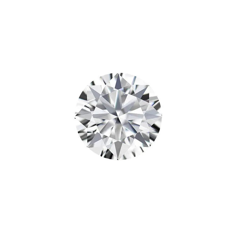 Round moissanite gem stone with eight hearts and eight arrows cut showing light reflection patterns