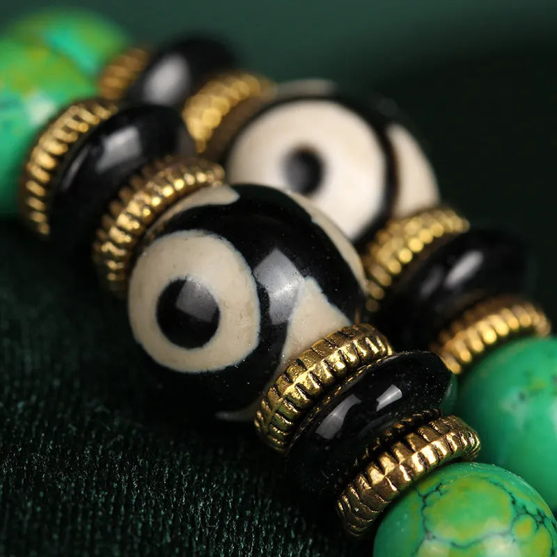 Natural turquoise stone bracelet with 108 polished 8mm round beads in national style design