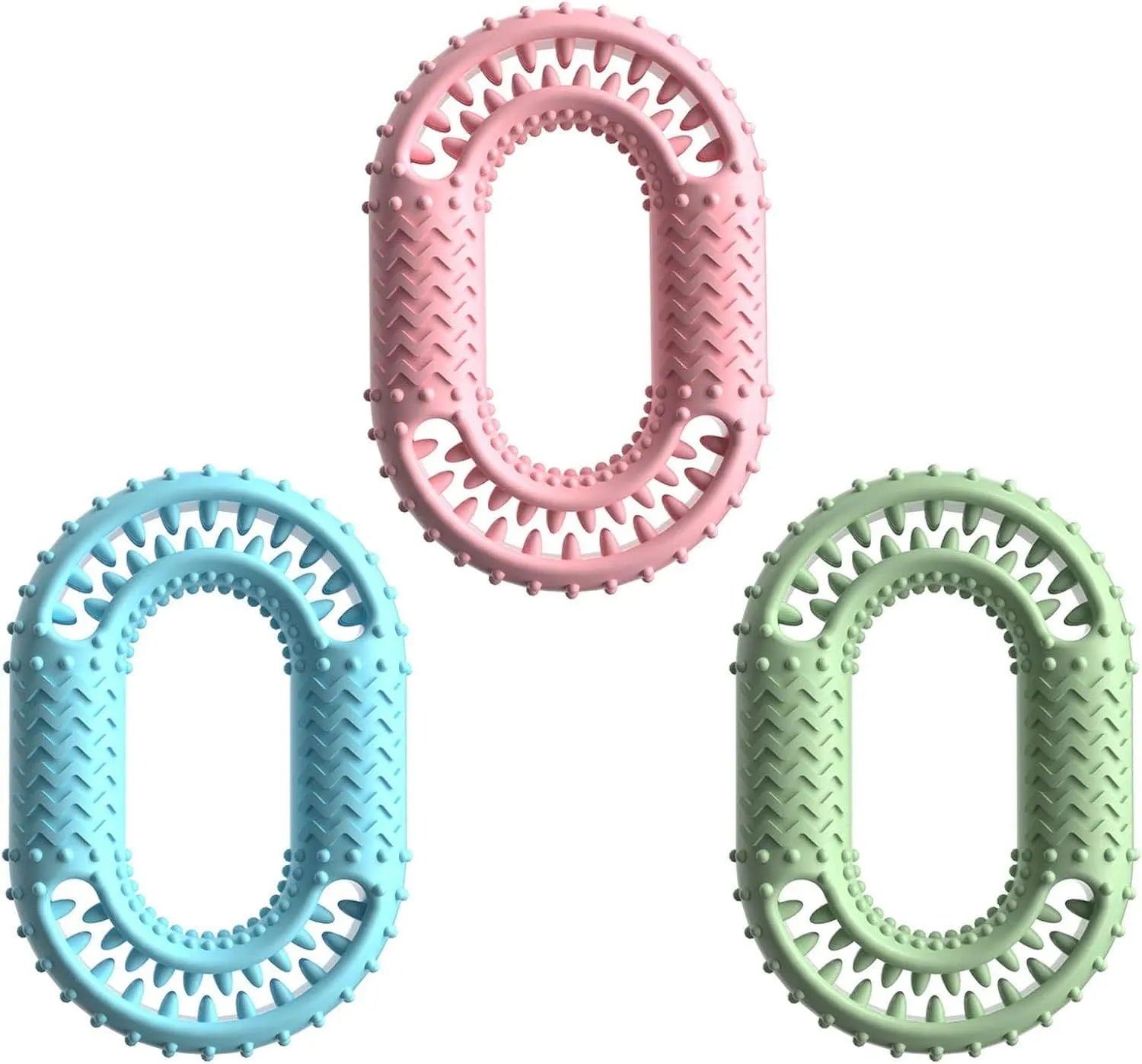 Blue O-ring shaped dog chew toy for aggressive chewers with dental cleaning benefits