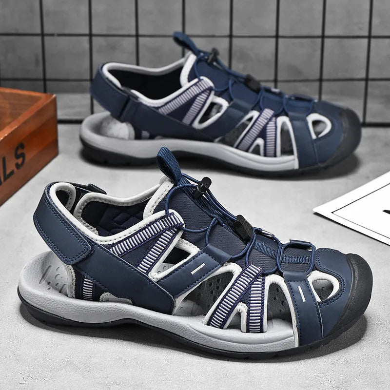 Men's LX01 Blue casual sports shoes with mesh upper, rubber sole, and velcro closure.