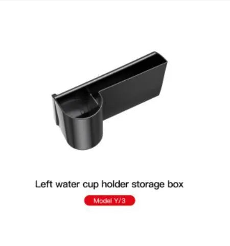 Plastic Tesla Model 3 and Y dashboard cup holder with a handle for left-hand drive cars.