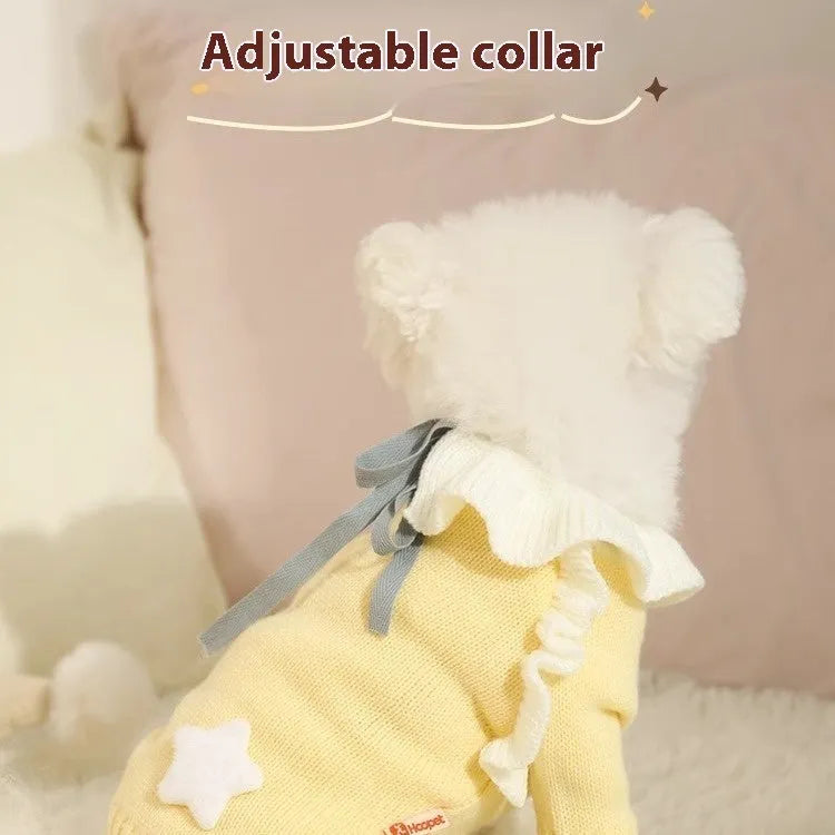 Yellow XINGX design puppy sweater and fairy dress style dog jumper for autumn wear