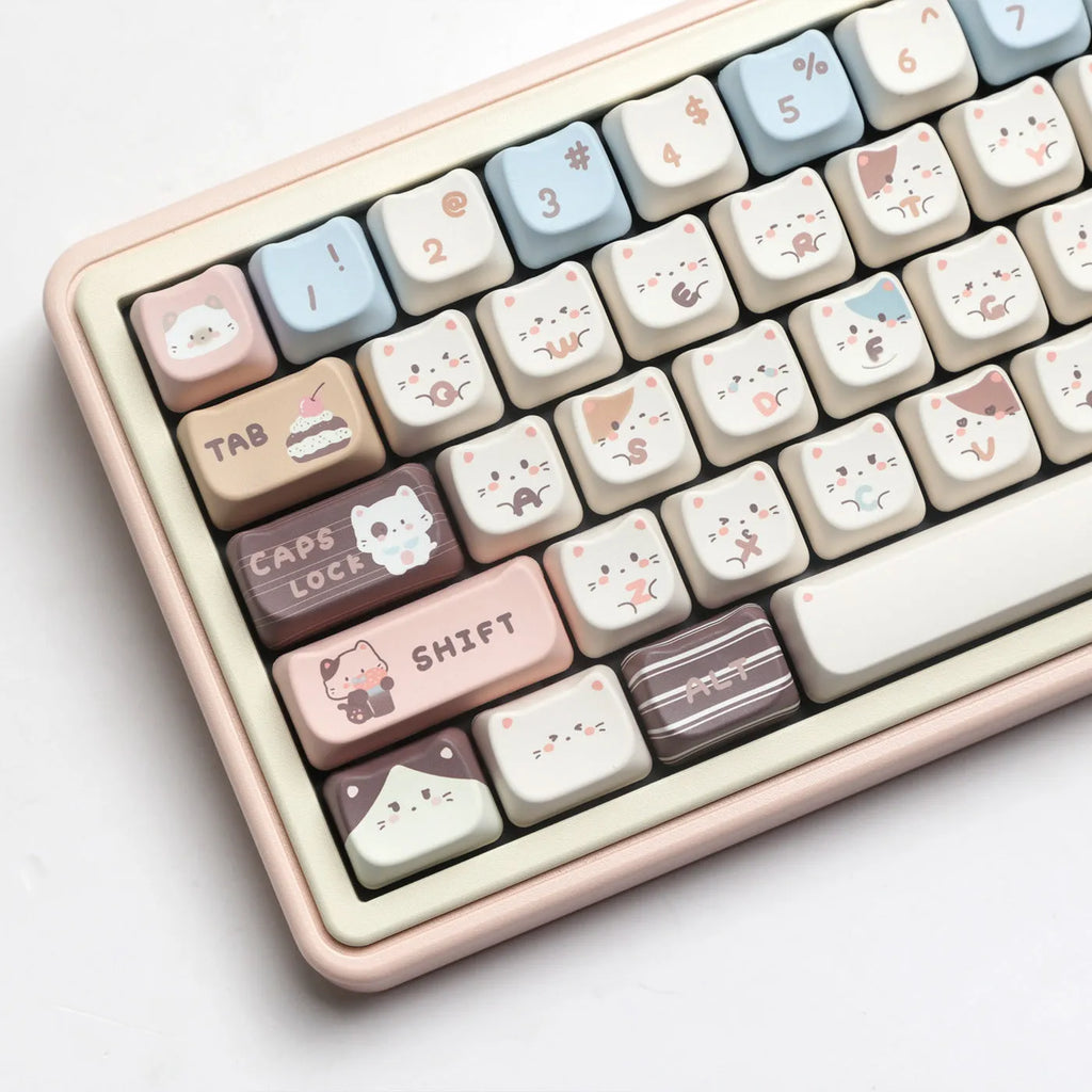 Sea Salt Cat themed PBT key cap set with March past and 7u space bar supplement options for mechanical keyboards