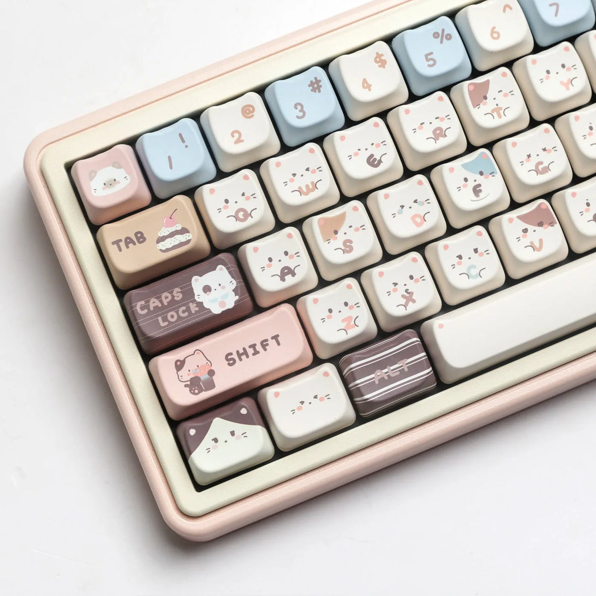 Sea Salt Cat themed PBT key cap set with March past and 7u space bar supplement options for mechanical keyboards