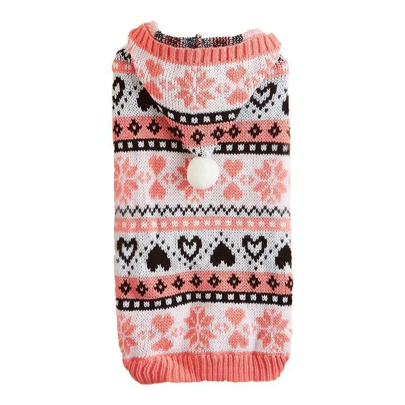 Pink blue grey acrylic dog sweater with snowflake love striped camouflage pattern for small breeds