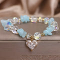 Sky blue aquamarine gravel crystal bracelet for women with heart detail and electroplated finish