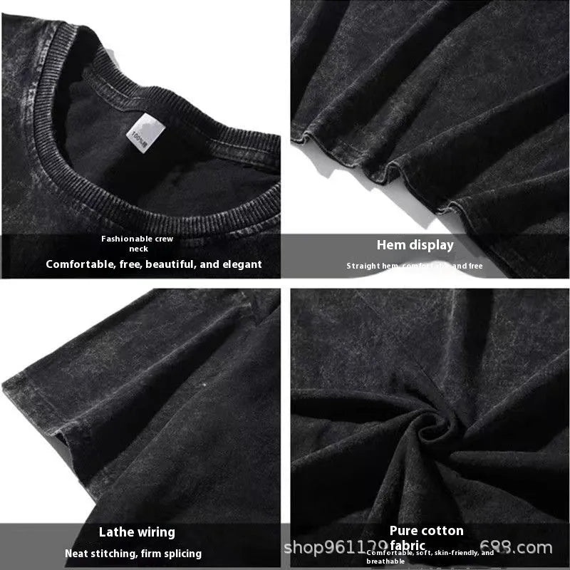 Men's short sleeve cotton shirt with printed character design in loose fit pullover style