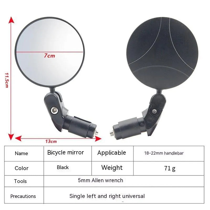 Black convex rearview mirror on a 14cm adjustable stem for vehicle blind spot monitoring.