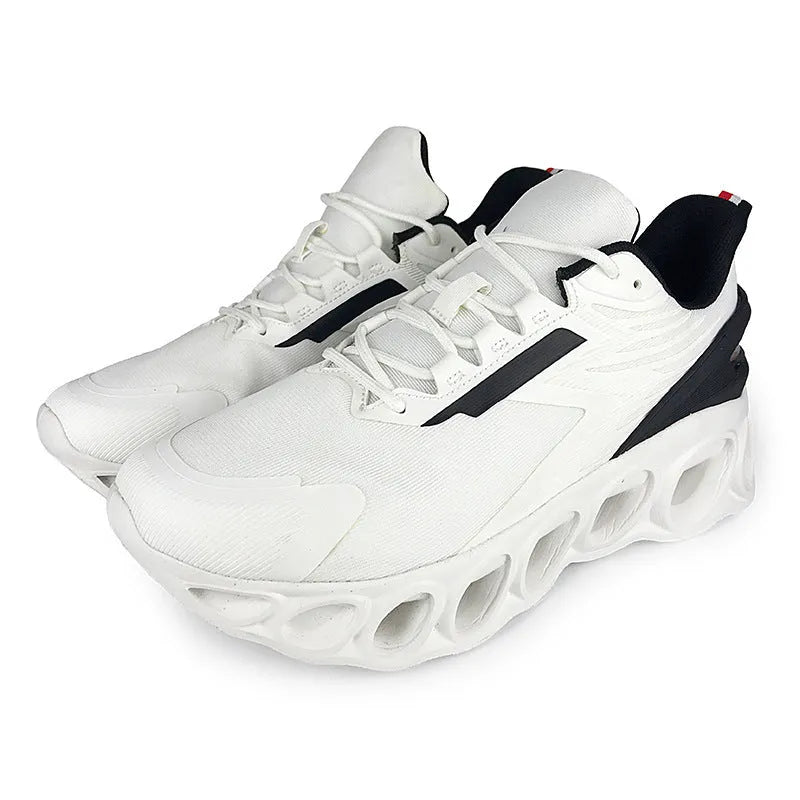 Breathable low-top mesh casual trainers in black on a white background, showing lace-up front and round toe.