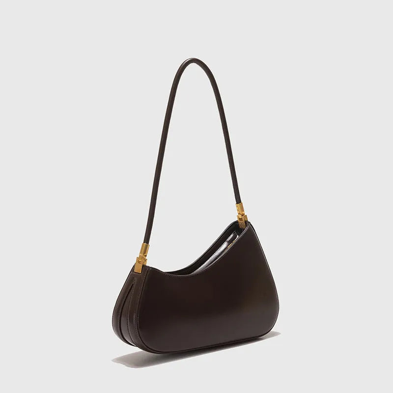 Women's oval underarm handbag in PU material with single strap and zippered compartment