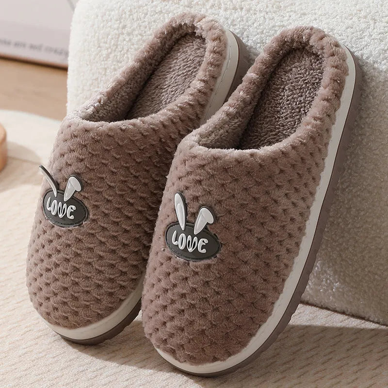Women's rabbit plaid winter house slippers with thick sole and non-slip rubber base
