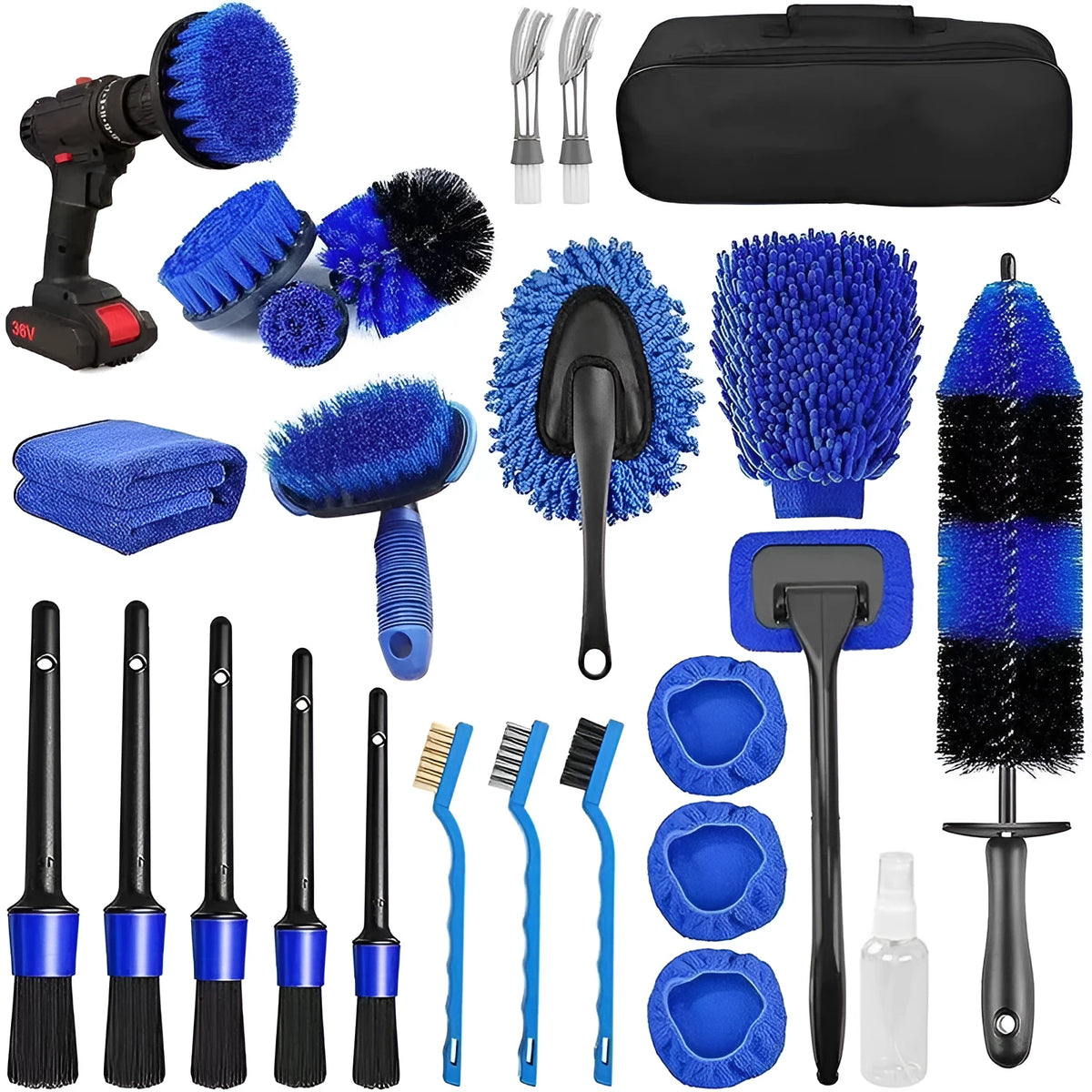26-piece automotive cleaning brush kit with polypropylene construction