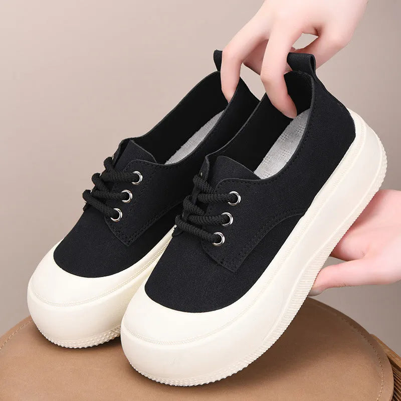 Women's camel suede platform loafers with round toe and front lace-up, 4cm height increase