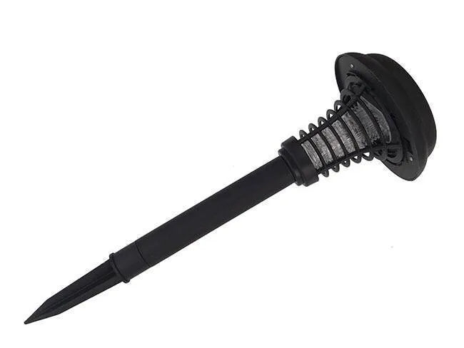 Black solar-powered mosquito lamp with white and purple LED lights for garden insect control