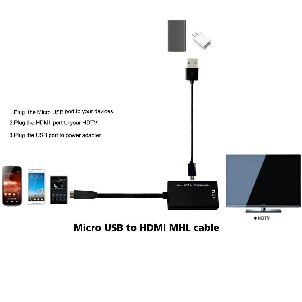 Black micro HDMI to standard HDMI male cable adapter for connecting handheld devices to displays.