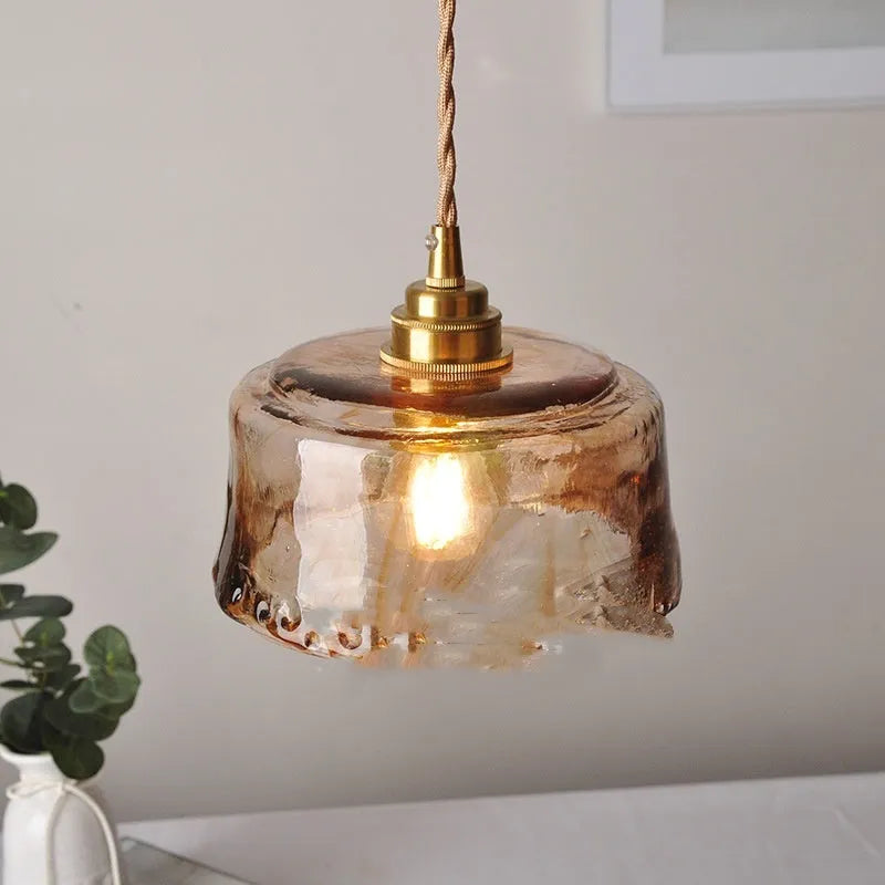 Nordic style brass and glass pendant chandelier with a large hole design
