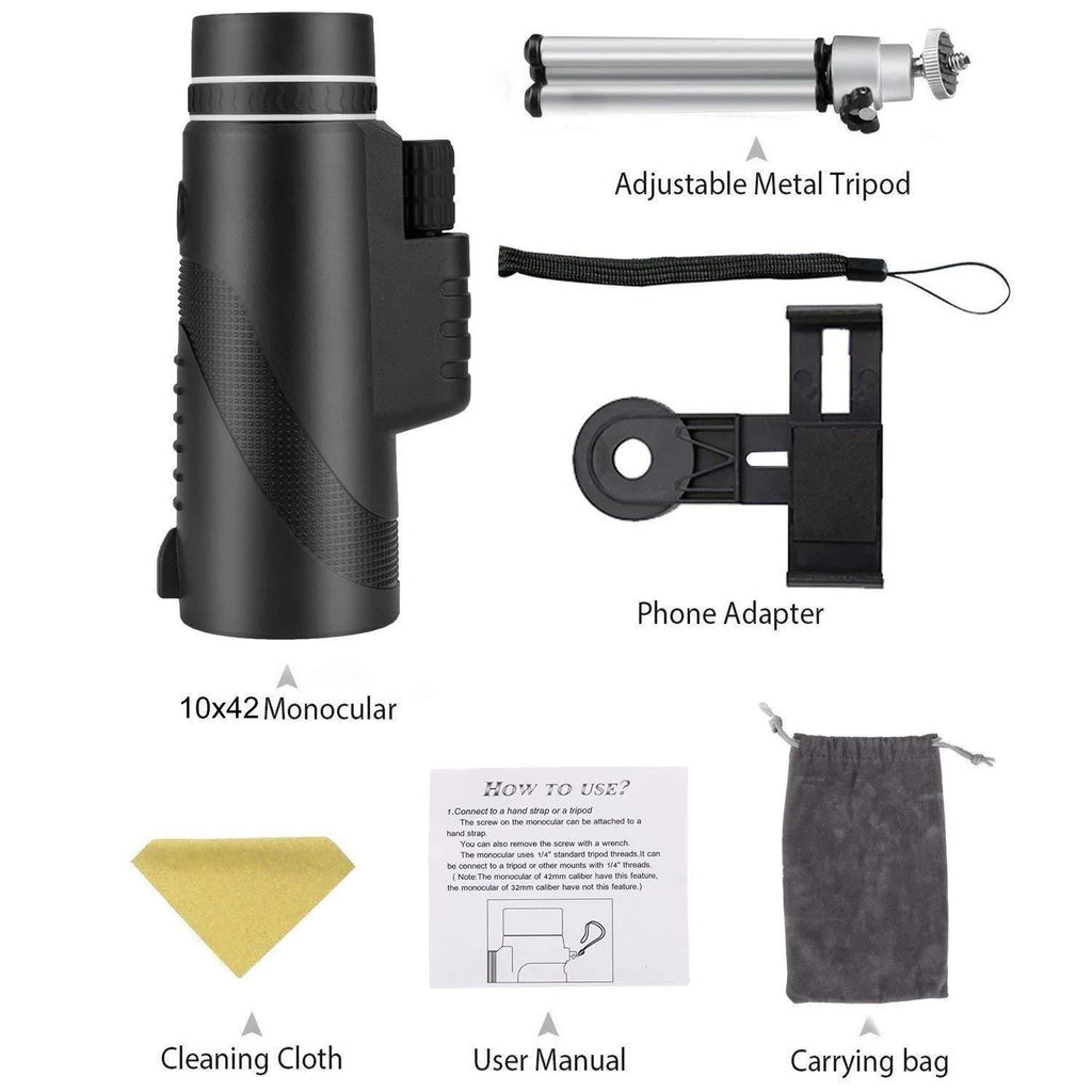 Black 40x60 HD monocular telescope with compact design and waterproof construction