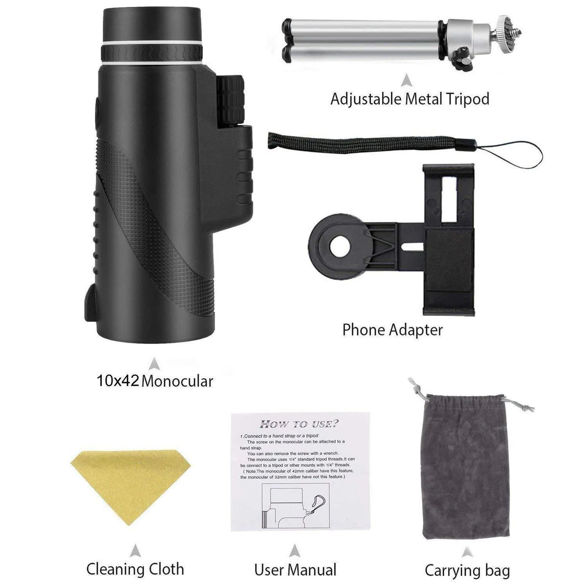 Black 40x60 HD monocular telescope with compact design and waterproof construction