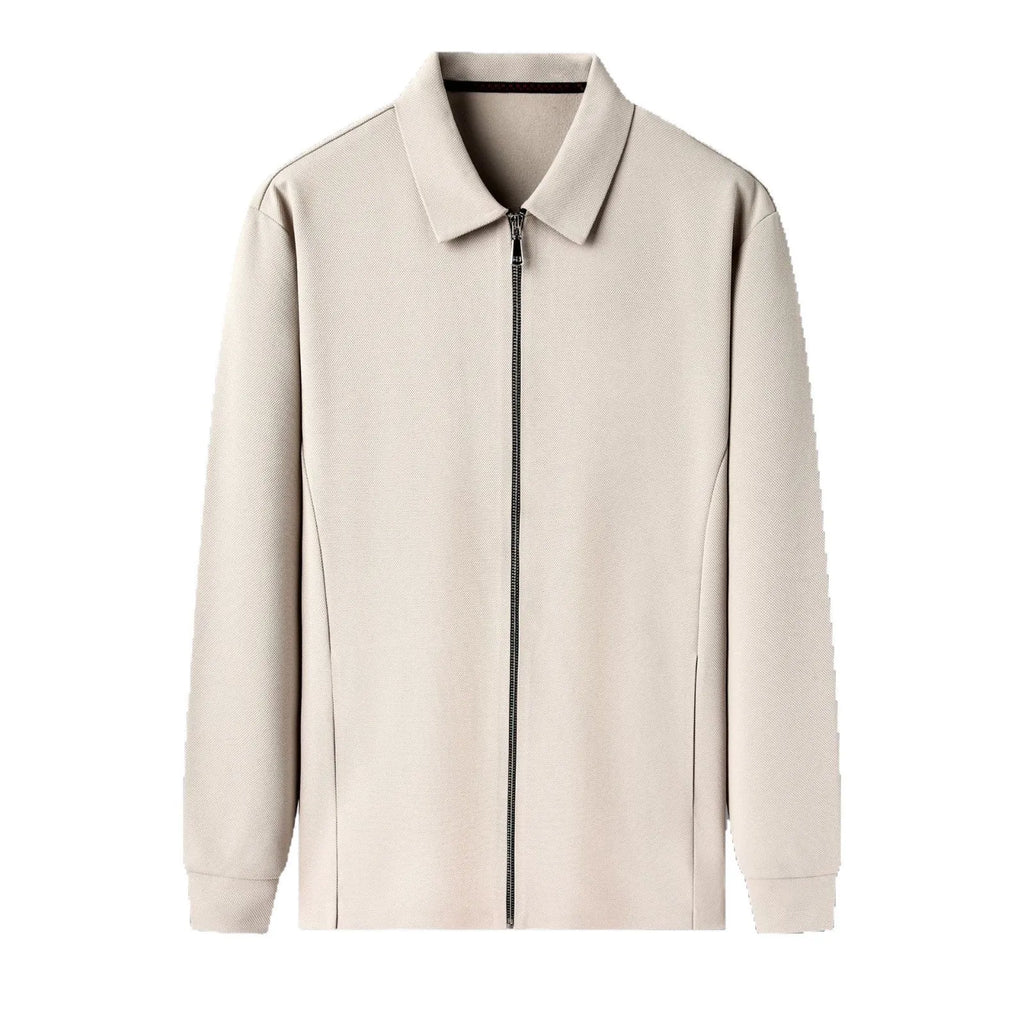 Men's jacket in polyester fabric, shown in black, dark grey, and apricot colours, featuring long sleeves and a straight hem.