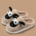 Brown lamb thermal cotton slip-on slippers for men and women on a white background.