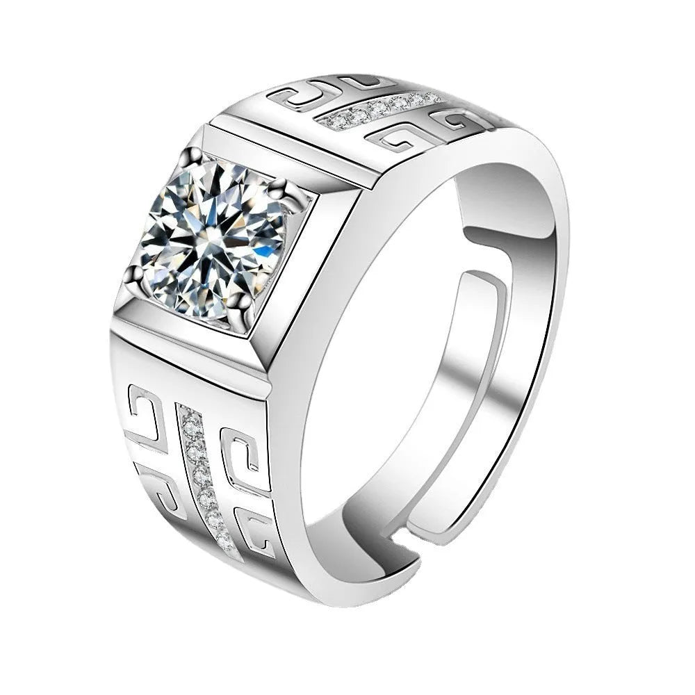 Men's large square diamond ring with an adjustable band in a gold colour finish.