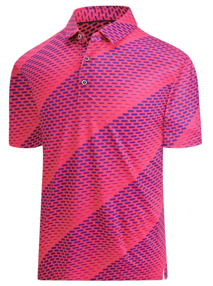 Men's Japanese retro pattern short sleeve t-shirt in polyester mesh fabric with zipper decoration detail