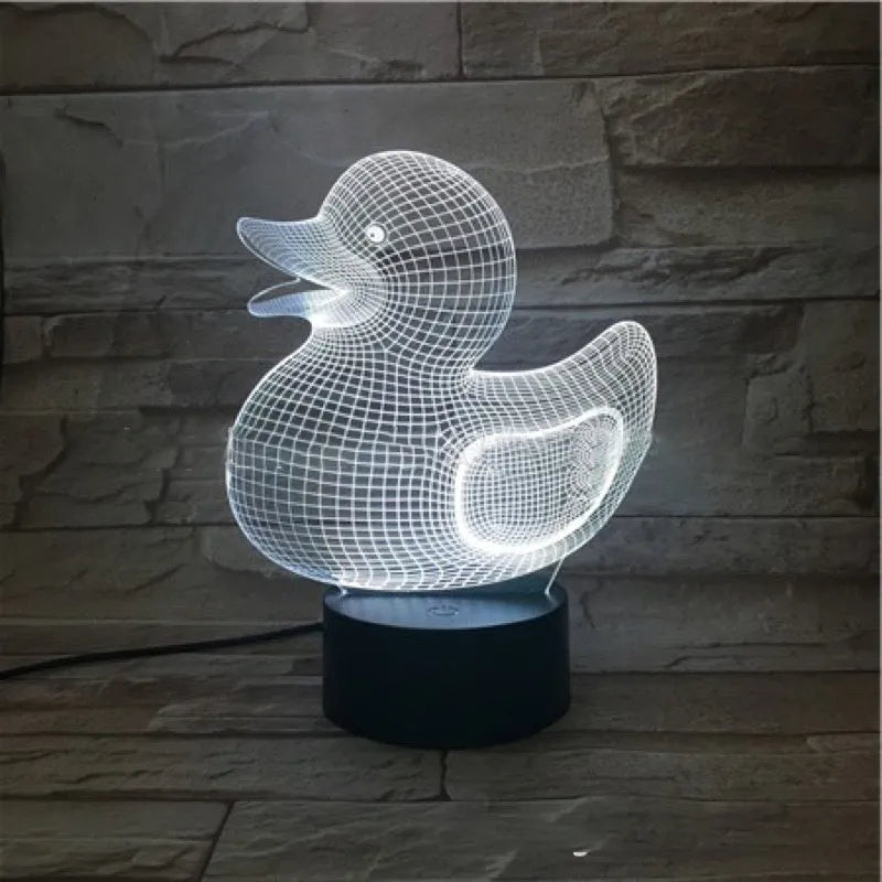 Little yellow duck 3D night light table lamp with remote control showing multiple colour lighting options