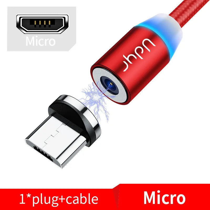 Magnetic data cable with interchangeable black red and silver heads for TYPE-C 8PIN and Micro USB devices