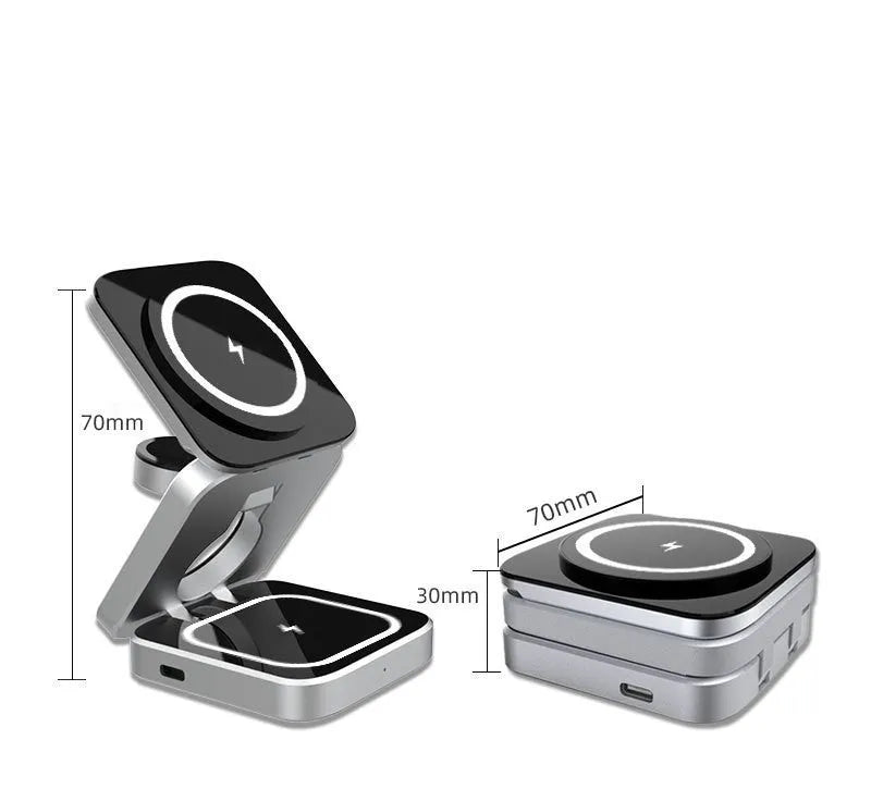 Three-in-one desktop wireless charging bracket with foldable stand and magnetic ring