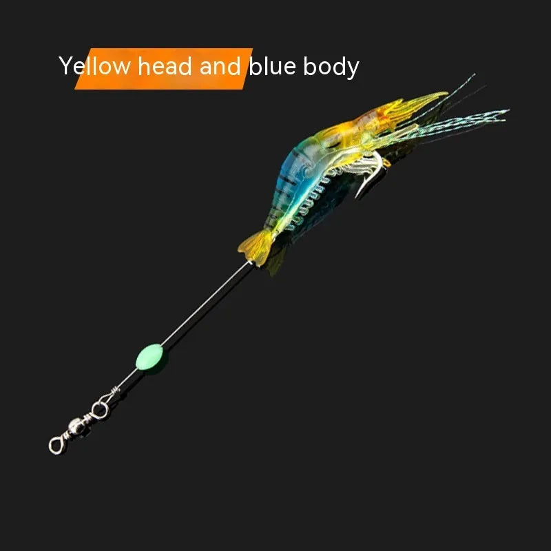 Pre-rigged soft plastic fishing lure with embedded hook in luminous colour options