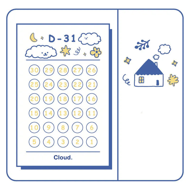 Countdown notes pad showing eight design themes including cherry, flower, cloud, and ice cream patterns