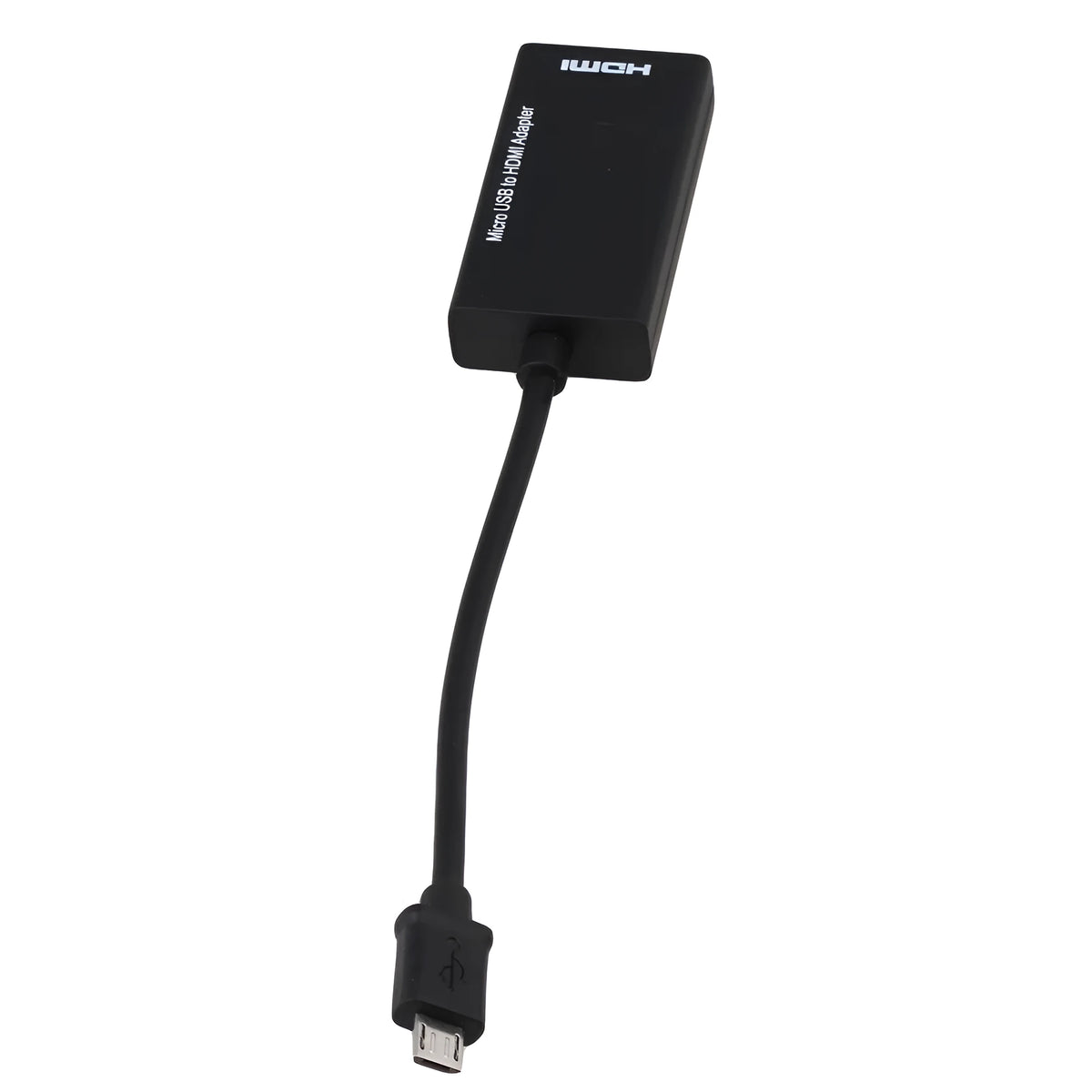 Black micro HDMI to standard HDMI male cable adapter for connecting handheld devices to displays.