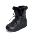Women's black and white winter boots with 3cm platform, plush lining, and lace-up closure
