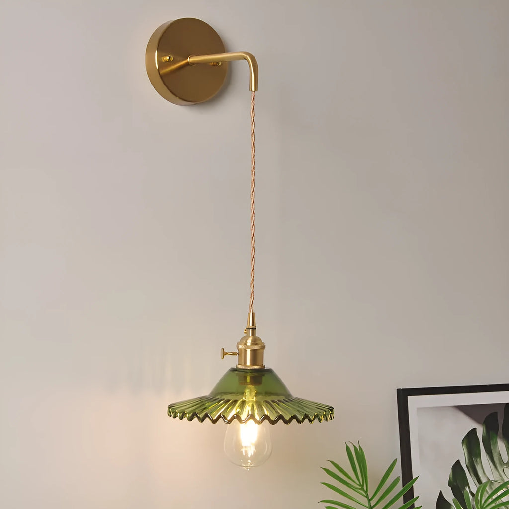 Copper retro wall lamp with lotus-shaped glass shade in six colour options
