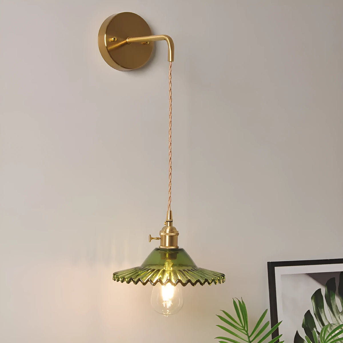 Copper retro wall lamp with lotus-shaped glass shade in six colour options