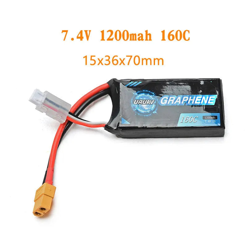 7.4V 1200mAh RC lithium battery pack for 2S and 3S model cars and boats.