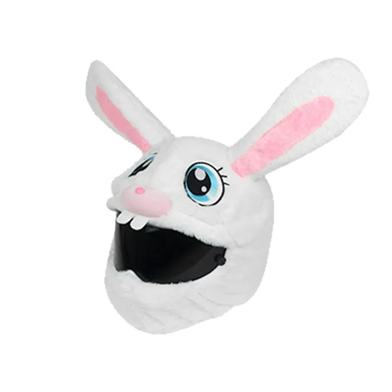 White rabbit head plush cover for motorcycle helmet with long ears